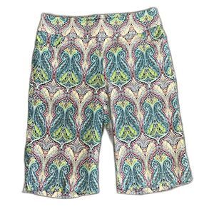 Coconut Row Palm Beach Multicolor Paisley Tummy Slimming Bermuda Shorts Size 12